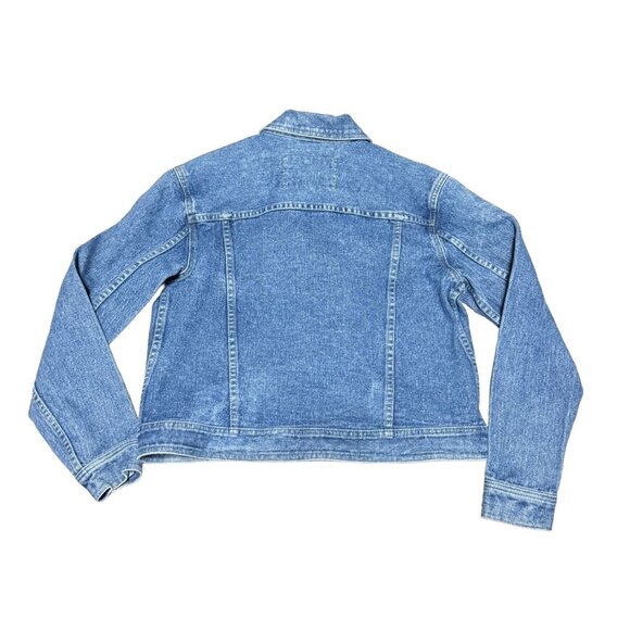 VTG BIKER DENIM TRUCKER JACKET SZ 4 BLUE CROPPED ASYMETRICAL ZIPPER WOMENS - Picture 5 of 5